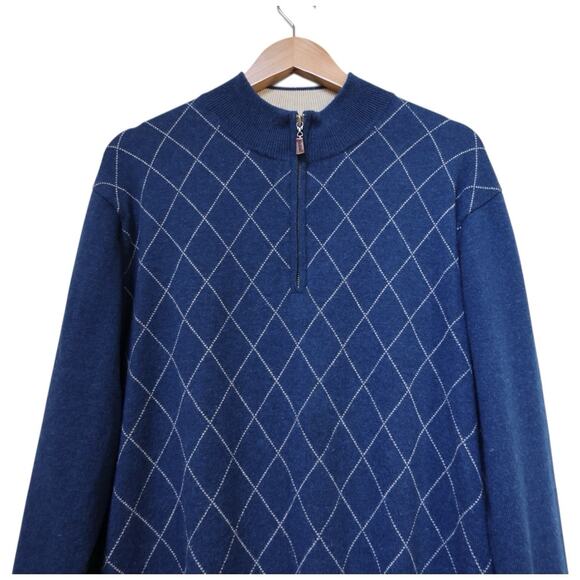 Peter Millar 1/4 Zip Wool Cashmere Blend Diamond Pattern Sweater Mens Size L - Picture 3 of 9
